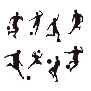 Soccer football player silhouettes, set of football players clipart