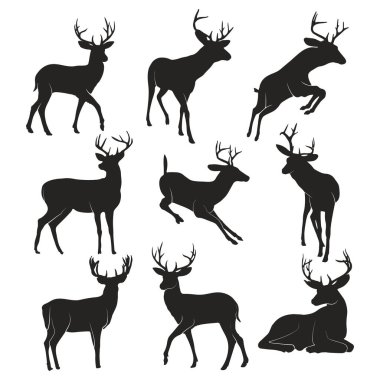 Deer silhouette collection, Deer silhouette set clipart