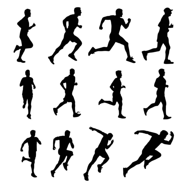 Running Man Silhouette Collection Set — Stock Vector