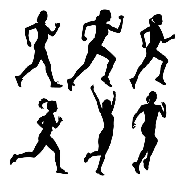Running Woman Silhouette Set Running People Silhouette — Stock Vector