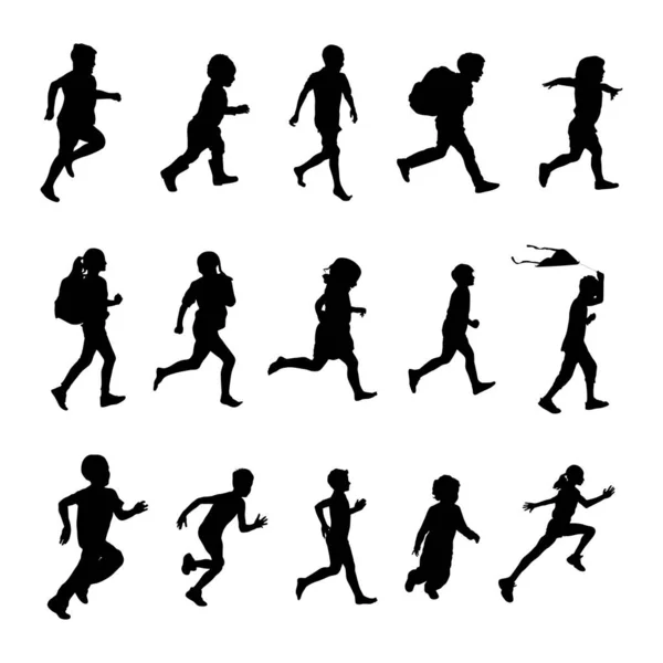 Kinder Laufen Silhouetten Kinder Laufen Silhouetten — Stockvektor