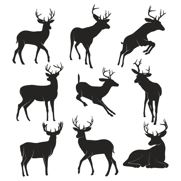 鹿のシルエットコレクション 鹿のシルエットセット — ストックベクタ