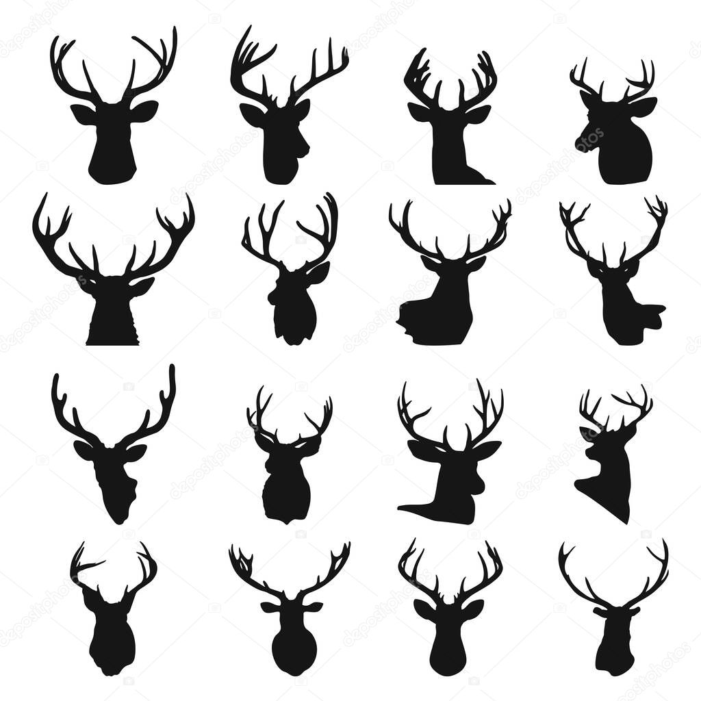 Deer head silhouette set