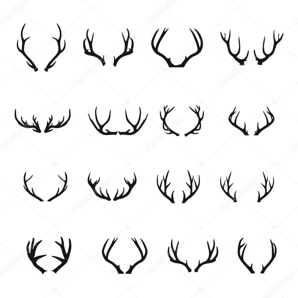Deer Antlers silhouette set, Deer antlers icon set