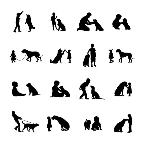Kids Dogs Silhouettes Children Dogs Silhouettes — Stock Vector