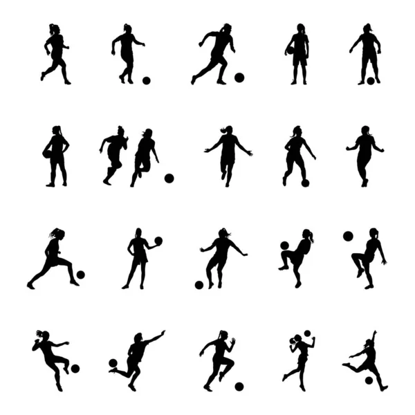 Silhouette Joueur Football Féminin Vecteur Joueur Fille Silhouette Joueur Football — Image vectorielle