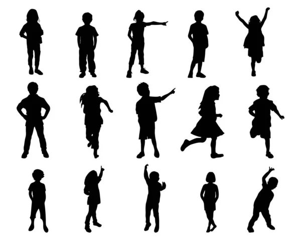 Children Kids Silhouette Set Vector Silhouette Children — Stock Vector