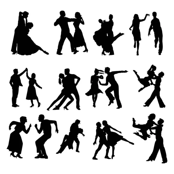 Conjunto Siluetas Baile Pareja Siluetas Pareja — Archivo Imágenes Vectoriales