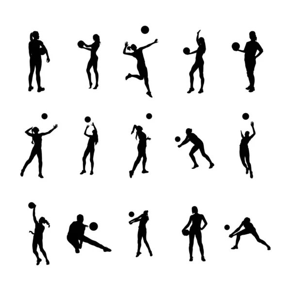 Kollektion Silhouetten Von Volleyballspielerinnen Kollektion Silhouetten Von Volleyballspielerinnen — Stockvektor