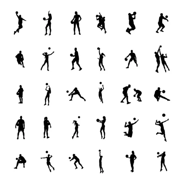 Volleyball Player Silhouettes Volleyball Player Black Silhouette Set — Stock Vector