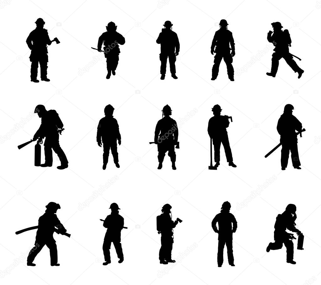 Fireman silhouettes, Fireman silhouette set