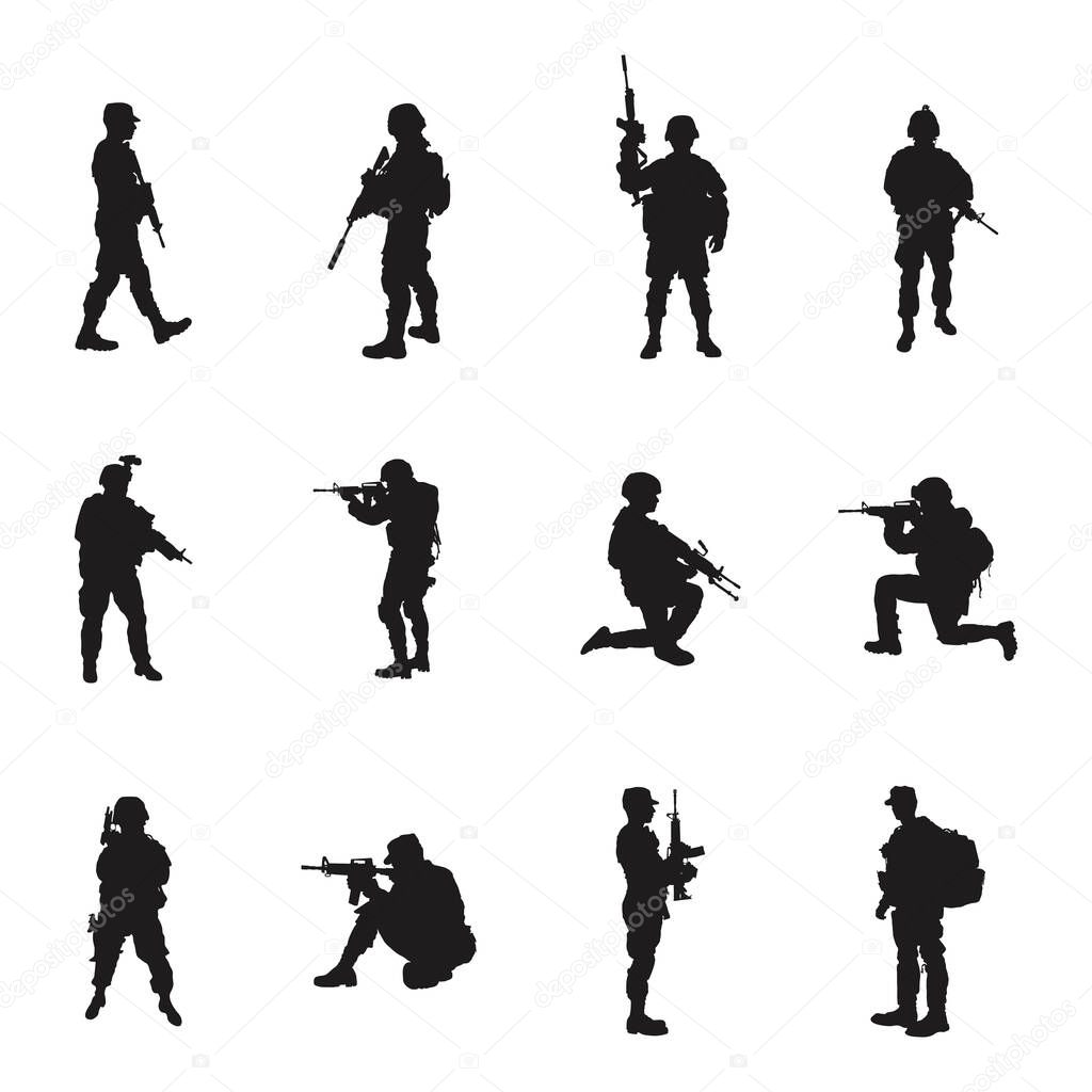 Soldier silhouettes, Military soldier silhouette set -V02