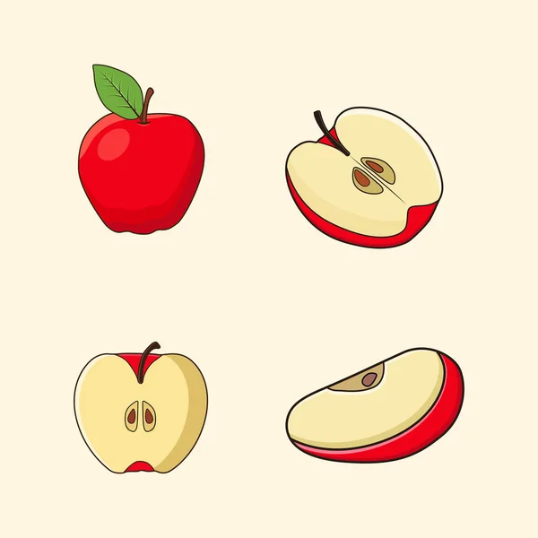 Apple Ilustrace Nastavit Různé Úhly Jablečného Ovoce Karikatura Vektor — Stockový vektor