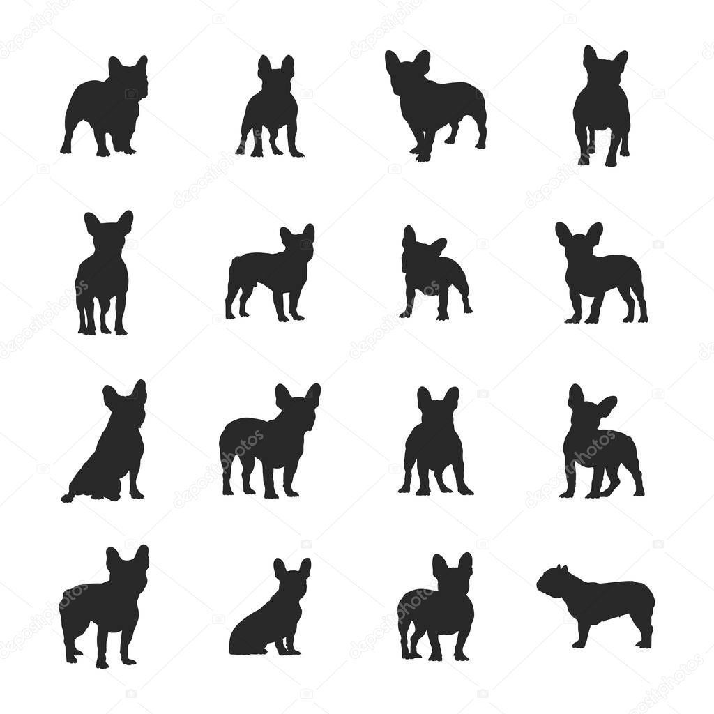 French bulldog silhouettes, French bulldog vector.