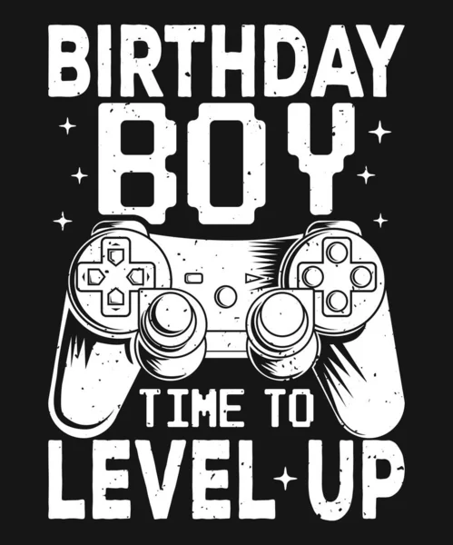 誕生日の男の子ゲームコントローラーでゲームSvg Tシャツのデザインをレベルアップする時間 — ストックベクタ