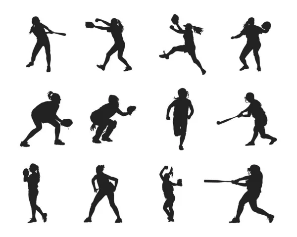 Softball Player Silhouettes Softball Silhouettes — Stock Vector