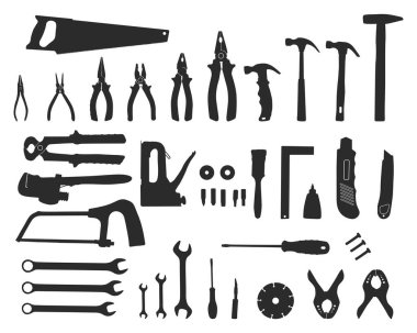 Hand tool silhouettes, Tools silhouette, Construction tools silhouette, Tools SVG