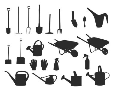 Garden tools silhouette, Gardening tools and equipments silhouette, Garden tools vector