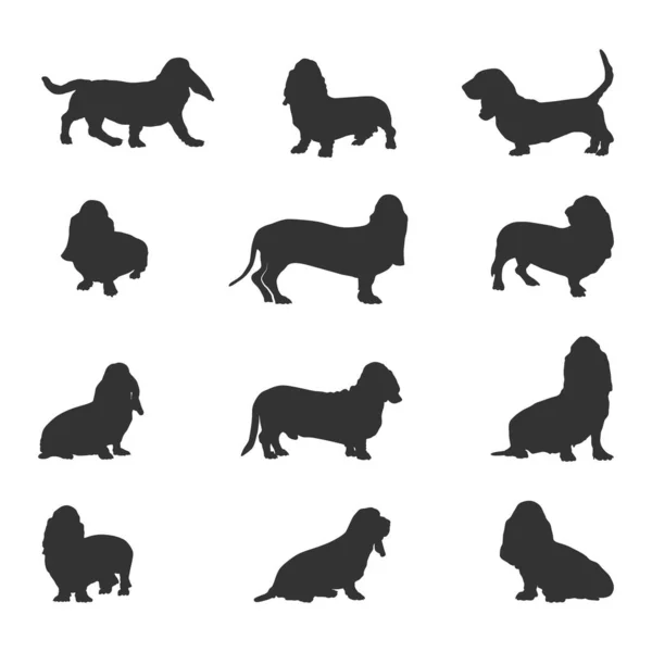 Basset Hound Dog Silhouettes Basset Hound Silhouette Basset Hound Dog — Wektor stockowy