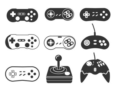 Game controller silhouette,Old Game Controller SVG, Video games joystick, playing device, Game console vector illustration. 