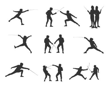 Eskrim silueti, eskrim silueti, eskrim oyuncularının silüeti, eskrim sporu.