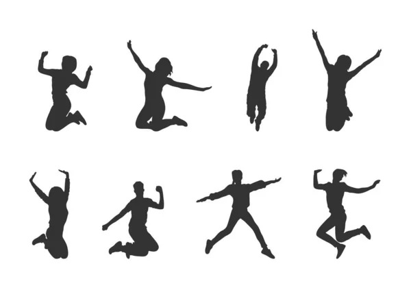 Jumping People Silhouetten Gelukkige Springende Mensen Silhouet Jumping Person Vector — Stockvector