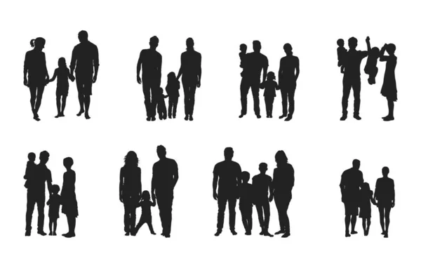 Family Silhouette Happy Family Silhouette Family Svg Family Silhouette Set — 스톡 벡터