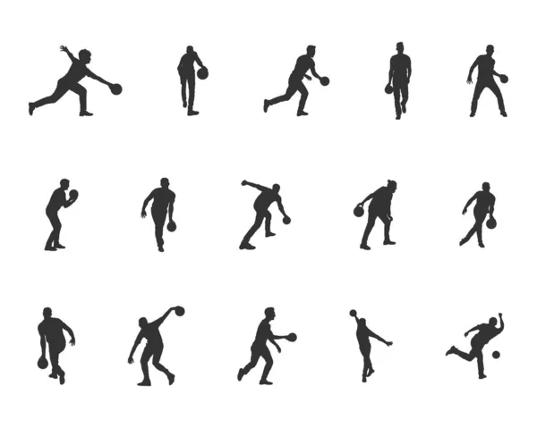 Bowling Player Silhouetten Bowling People Silhouetten Bowling Player Svg Bowling — Stockvector