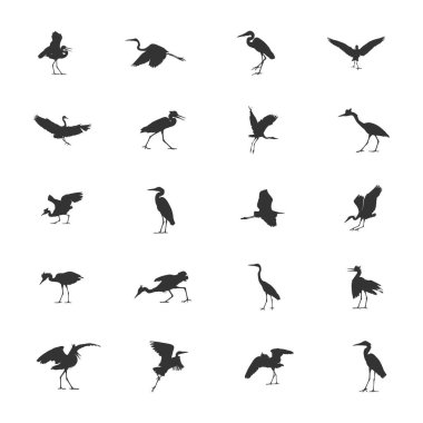 Heron silueti, Heron SVG, Heron vektör çizimi, Kuş silueti, Heron simgesi seti