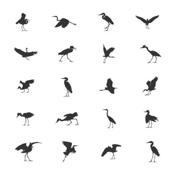Silhouette Héron Heron Svg Illustration Vectorielle Héron Silhouette Oiseau Ensemble — Image vectorielle