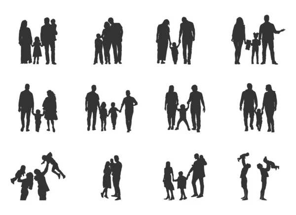 Silhouette Familiale Heureuse Silhouette Familiale Famille Svg Clipart Familial Forfait — Image vectorielle