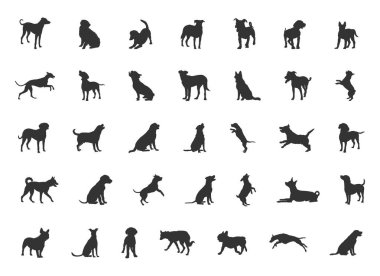 Dog silhouette, Dog silhouette collection, Dog breeds silhouettes, Dog animal SVG, Dogs vector illustration, Dogs icon clipart