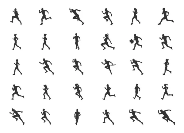Siluetas Para Correr Siluetas Para Correr Hombre Mujer Siluetas Para — Archivo Imágenes Vectoriales