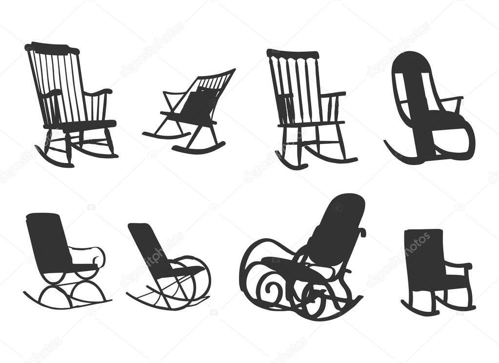 Rocking chair silhouettes, Wooden rocking chair silhouettes, Rocking chair SVG, Rolling chairs silhouette, Rocking chair vector