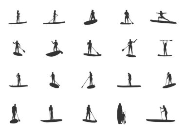 Paddleboard siluetleri, kadın silueti, Paddleboard silueti, Standup paddleboard svg, Paddleboard vektörü, Paddleboard sörfçüleri V01