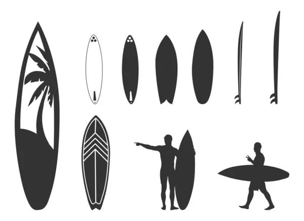 Set Vectoriel Planche Surf Silhouettes Surf Silhouettes Planche Surf Silhouette — Image vectorielle