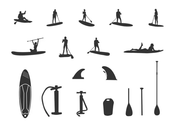 Paddleboarding Equipment Silhouettes Paddleboard Silhouette Paddleboarding Silhouettes Paddleboard Svg Paddleboard — Stock Vector