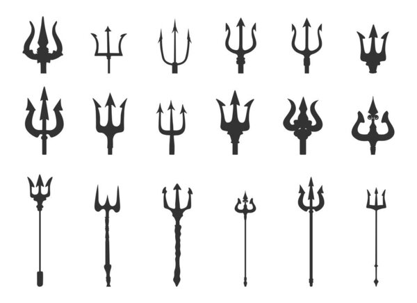 Trident silhouettes, Pitchfork silhouette, Trident svg, Trident icon set