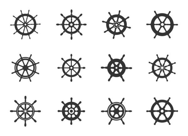 Ship wheel silhouettes, Ship wheels vector, Ship wheel icon set, Ship steering silhouette