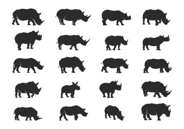 Rhino silhouettes, Rhinos silhouette, Rhino vector illustration, Rhino clipart, Rhino Svg, Rhino icon bundle clipart