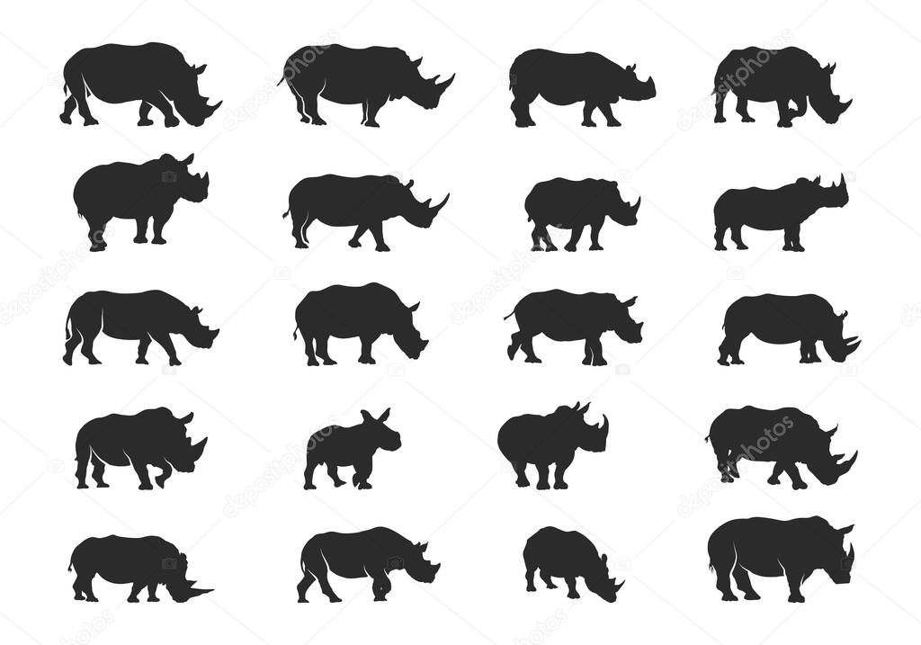 Rhino silhouettes, Rhinos silhouette, Rhino vector illustration, Rhino clipart, Rhino Svg, Rhino icon bundle