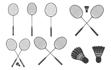 Badminton raket silueti, Badminton raketi raketi, Badminton raket silueti, Shuttlecock silueti...