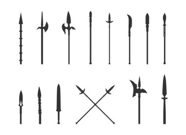Mızrak siluetleri, mızrak sapları, Antik mızrak sapları, Antik mızrak silueti, mızrak vektör çizimi