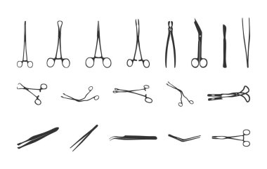 Surgical instruments silhouette, Surgical forceps silhouette, Surgeon instruments silhouettes, Medical forceps silhouette, Surgical instruments svg, Surgical forceps svg, Surgeon instruments svg, Medical tools svg. clipart