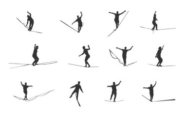 Halat silueti, halat silueti, halat silueti, Slacklining svg, halat svg, halat svg, halat halat klempi, Slackline vektör demeti.