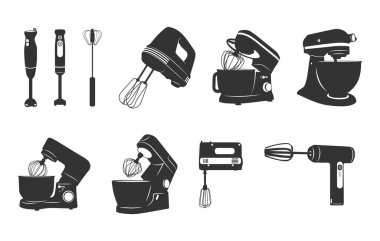 Mixer silhouettes, Mixer svg,  Kitchen electric mixer silhouette, Stand mixer svg, Hand mixer svg, Kitchen electric mixer svg, Kitchenaid mixer svg, Mixer icon svg, Mixer vector set.  clipart