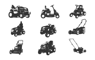 Çim biçme makinesi silueti, çim biçme makinesi svg, çim biçme makinesi silueti, çim biçme makinesi demeti, çim biçme makinesi vektörü seti