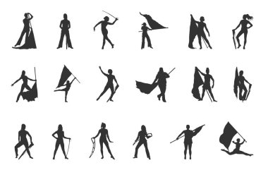 Bando bandı svg, Color guard svg, Color guard siluet, Marching band siluet, Color guard svg, Color guard vektör seti -V02