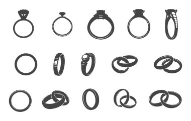 Alyans svg, alyans silueti, elmas yüzük svg, elmas yüzük silueti, altın yüzük svg, altın yüzük silueti, alyans vektörü seti.