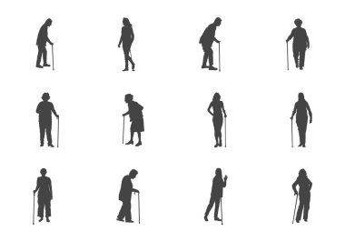 Bastonlu svg ile yürüyen yaşlı kadın, bastonlu silueti olan yaşlı kadın, çubuklu svg ile yaşlı kadın, çubuklu silueti olan yaşlı kadın, yaşlı kadın svg, yaşlı kadın silueti